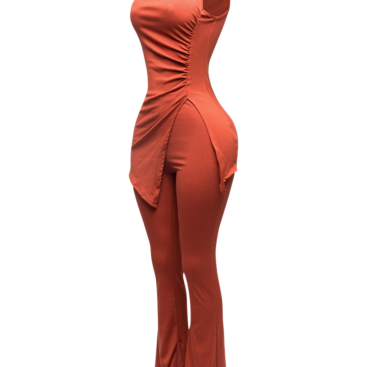 Mock Neck Slit Top Pants Set