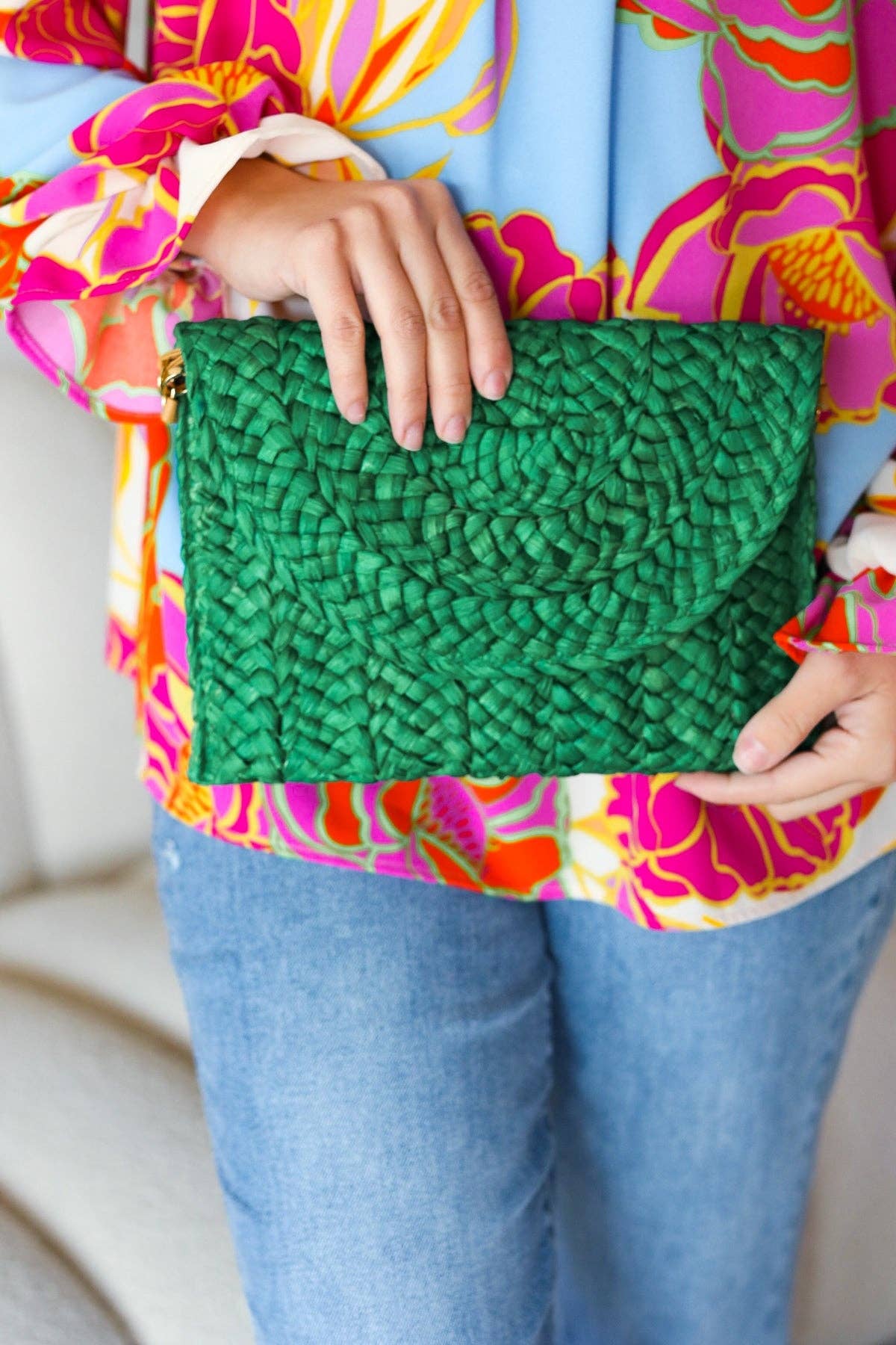 Emerald Green Woven Clutch