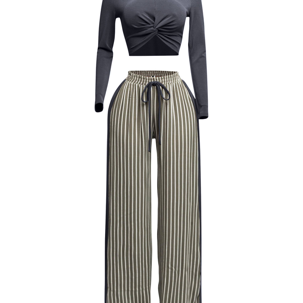 Ribbed Knotted Top And Wide Leg Pants