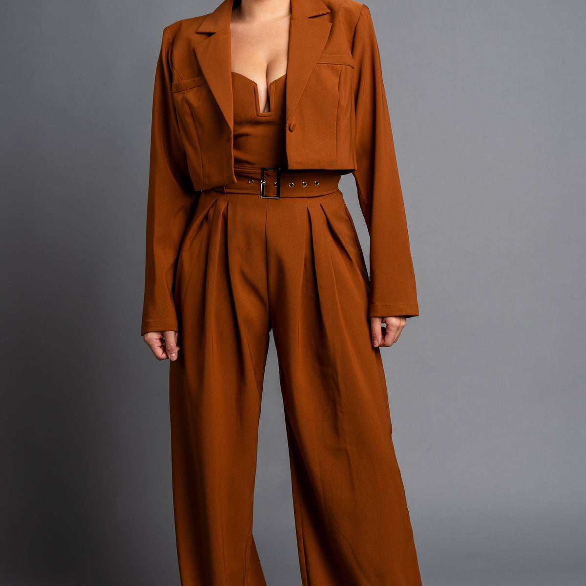 Twill Cropped Blazer & Jumpsuit Set