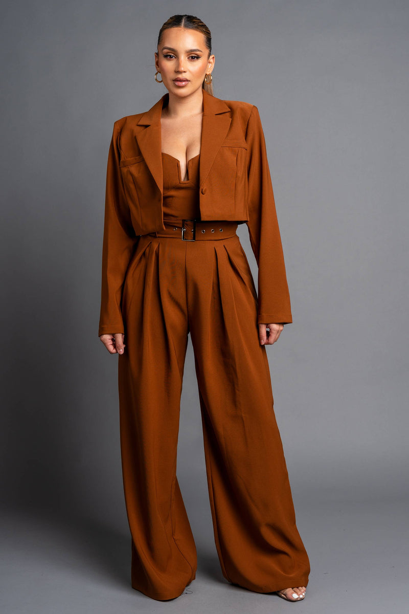Twill Cropped Blazer & Jumpsuit Set
