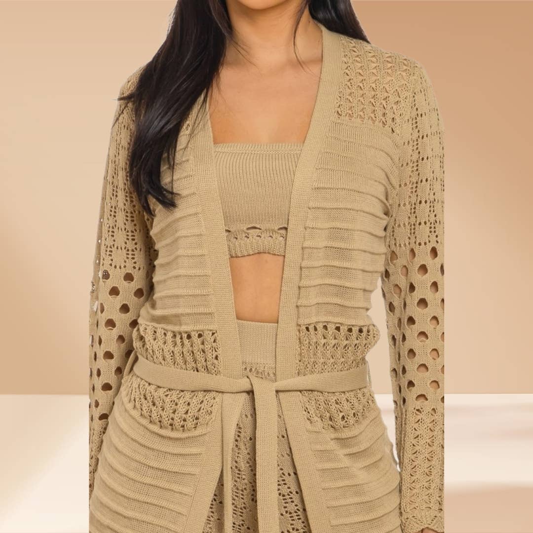 Crochet 3-Piece Pant Set with Duster Cardigan