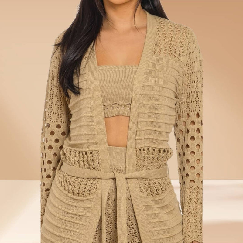 Crochet 3-Piece Pant Set with Duster Cardigan