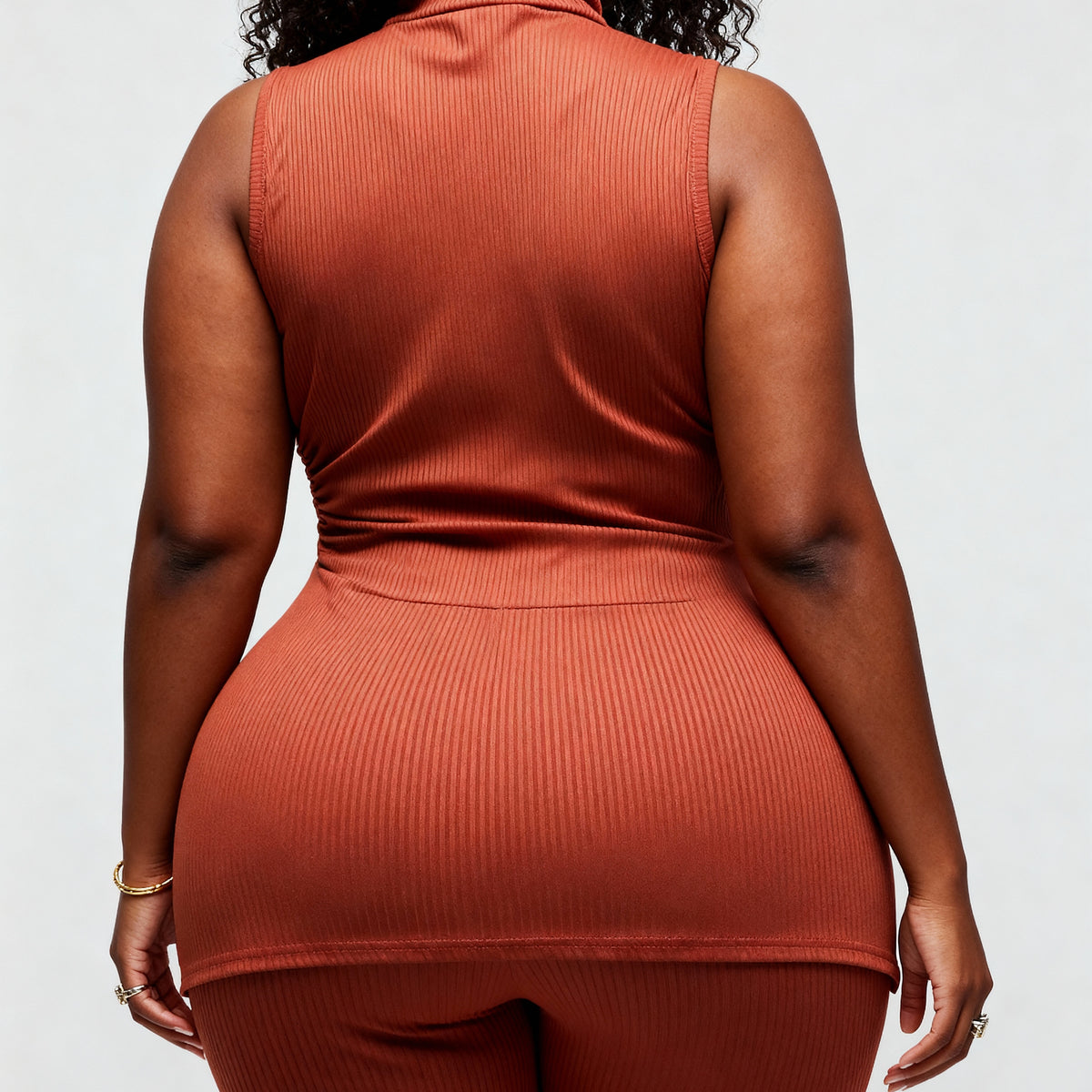 Mock Neck Slit Top Pants Set