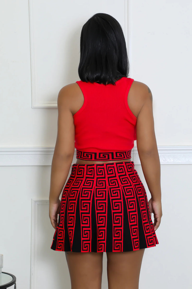 Greek Key Print Skirt Set