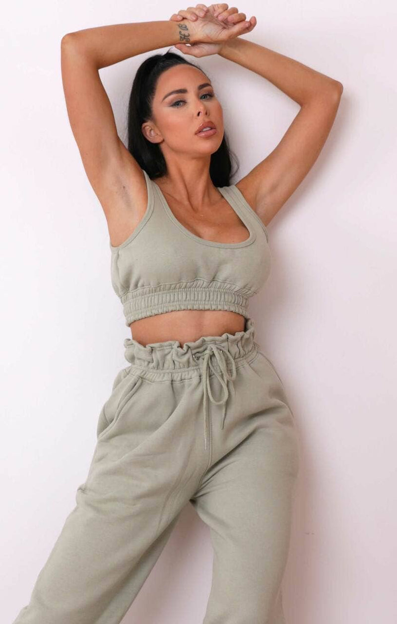 Sage Oversized Sleeveless Crop Top & Drawstring Waist Jogger