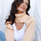 Peach Knit Ribbed Turtle Neck Long Balloon Sleeve Cover Up