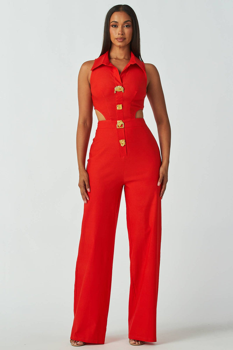 Sleeveless Collared Jumpsuit