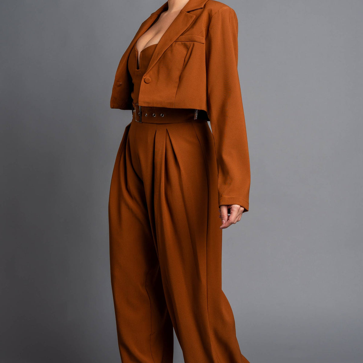 Twill Cropped Blazer & Jumpsuit Set