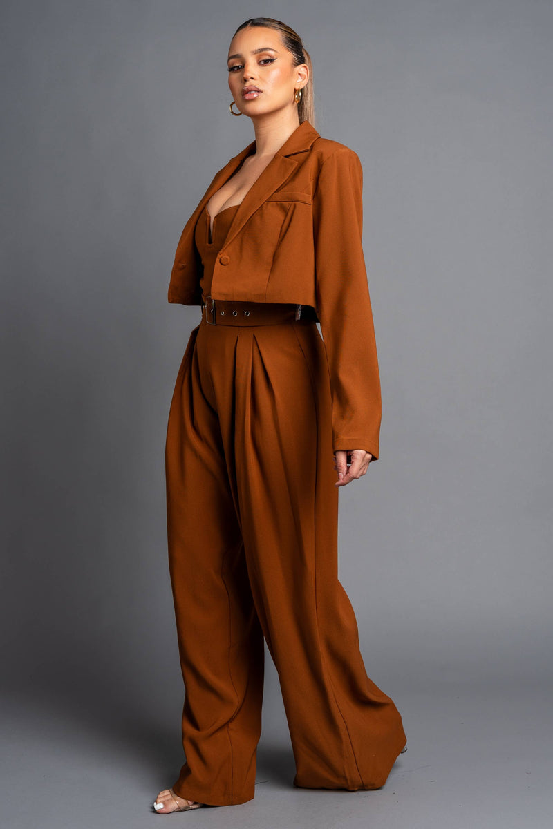 Twill Cropped Blazer & Jumpsuit Set