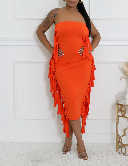 Flame Fringe Midi Dress