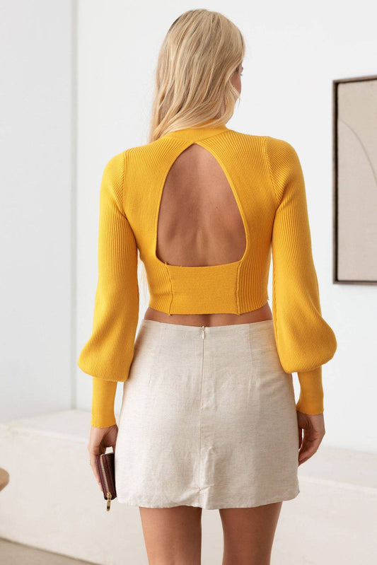 Mock neck Long Sleeve Open Back Crop Sweater