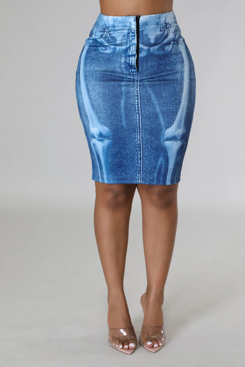 Denim Look Illusion Bodycon Skirt