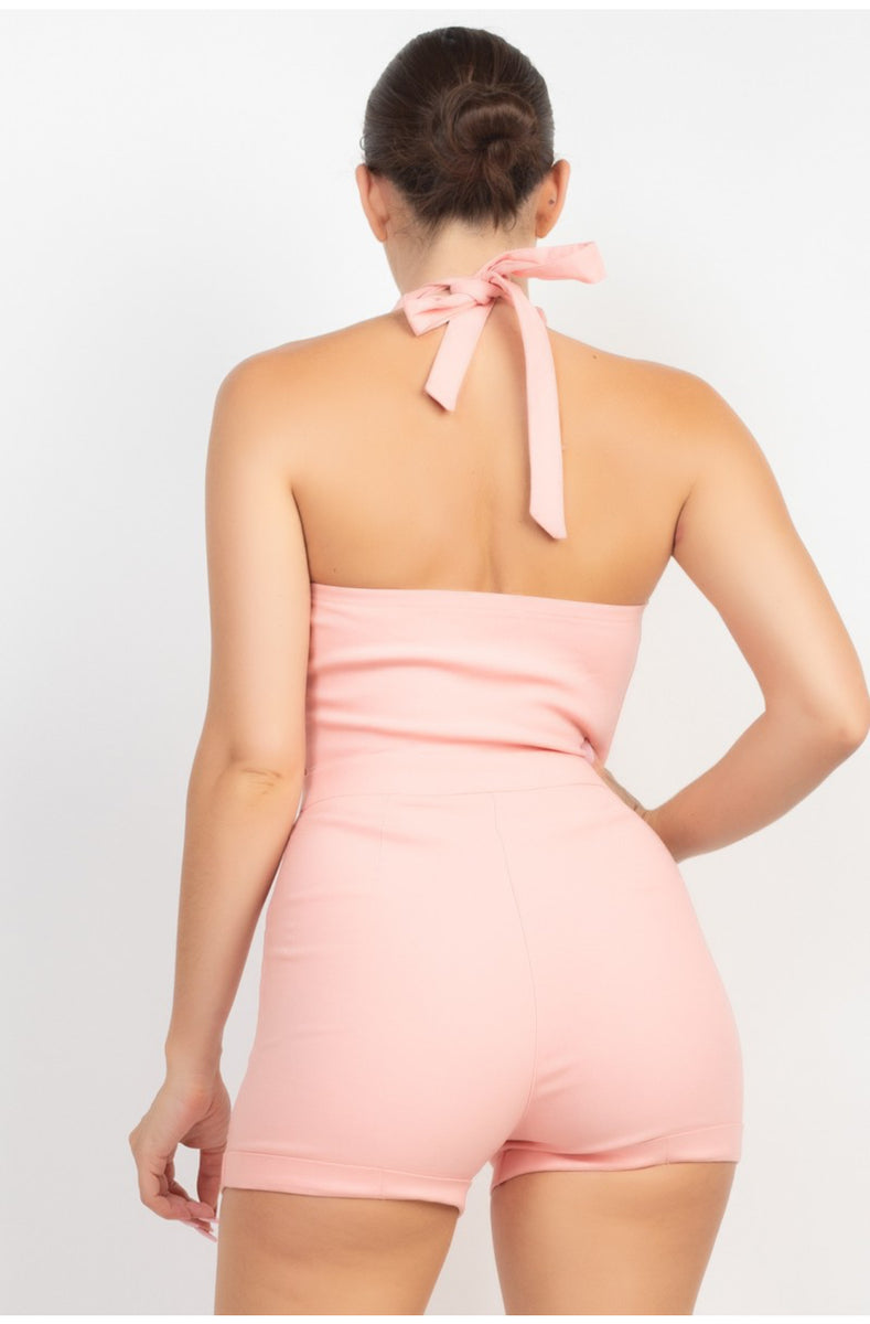 Coral Halter Romper