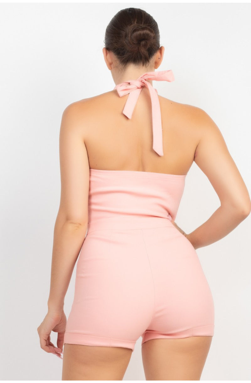 Coral Halter Romper