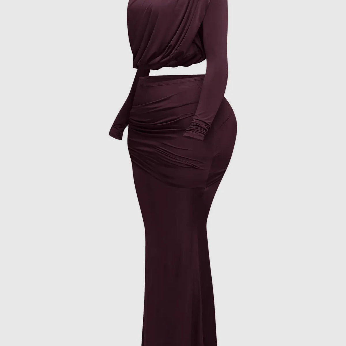 Shirring Detailed Long Sleeve Top and Maxi Skirt Set