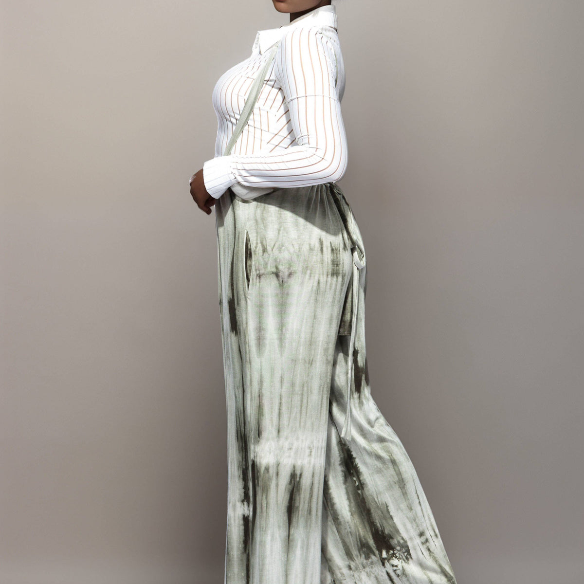 Wide-Leg Tie-Dye Suspender Pants