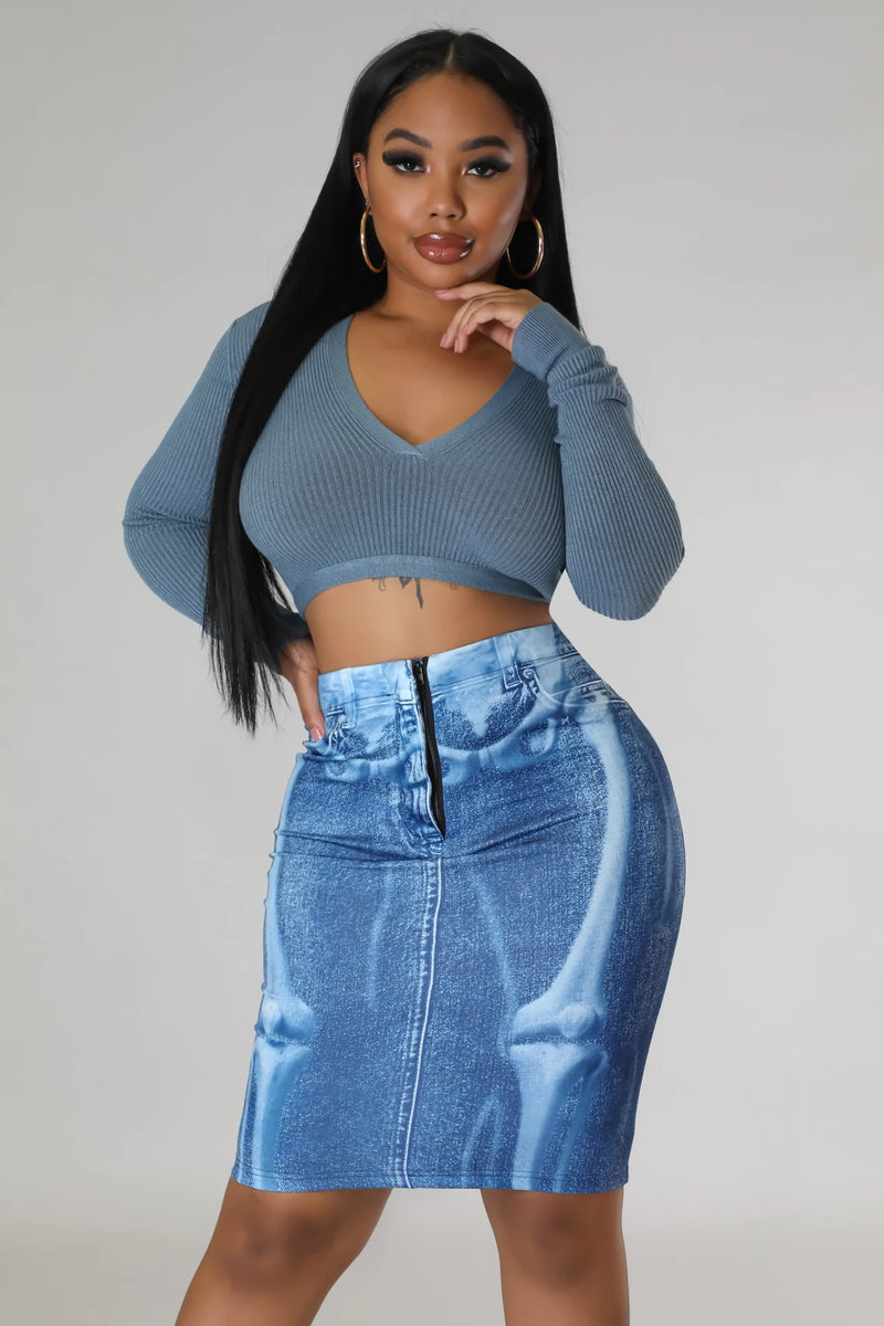Denim Look Illusion Bodycon Skirt