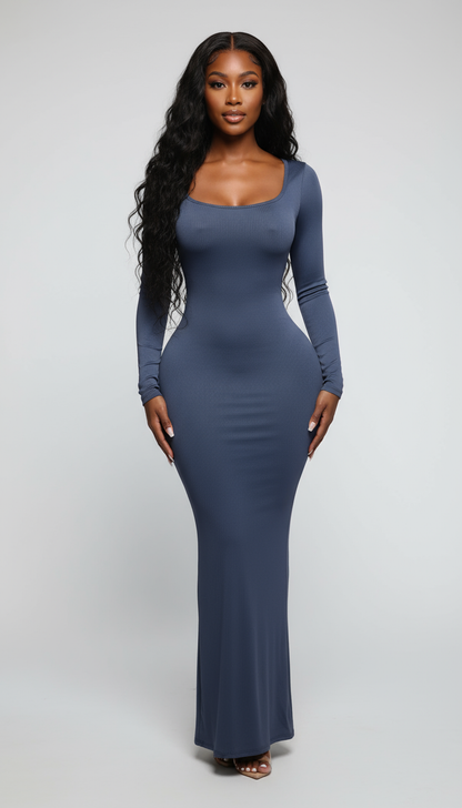 Ribbed Long Sleeve Mermaid Maxi Dress