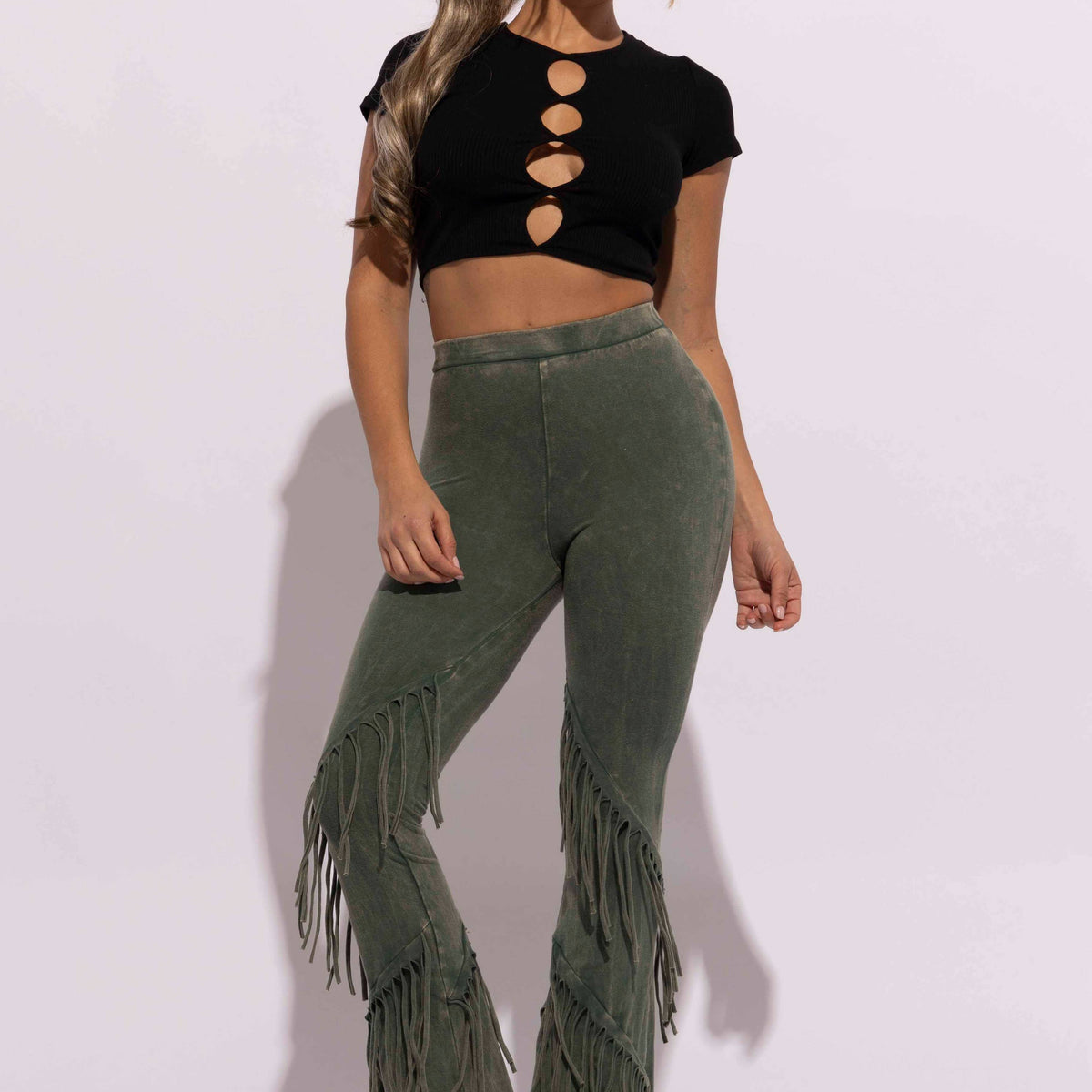 Mineral Washed Front Fringe Pants