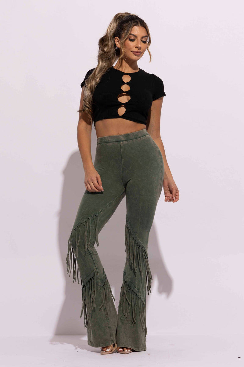 Mineral Washed Front Fringe Pants