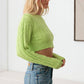 Cable Pattern Long Sleeve Crop Sweater Top