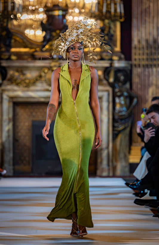 Olive Deep V Neck Maxi