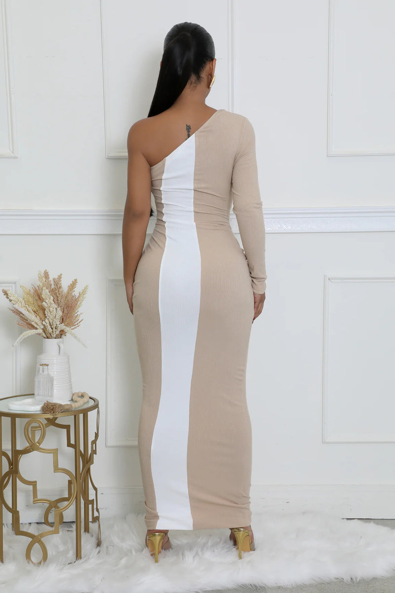 Colorblock Cut Out Bodycon Maxi Dress
