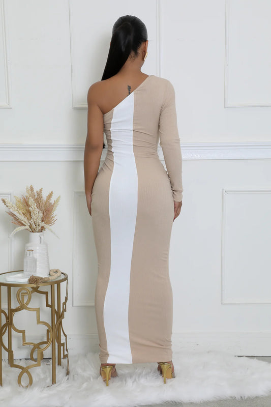 Colorblock Cut Out Bodycon Maxi Dress