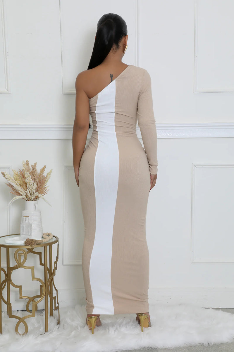 Colorblock Cut Out Bodycon Maxi Dress