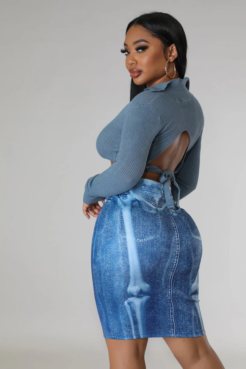 Denim Look Illusion Bodycon Skirt