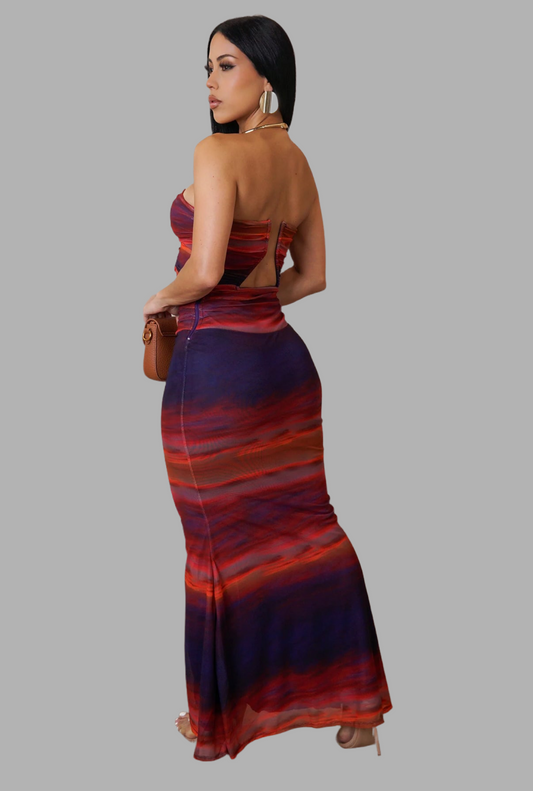 Abstract Sleeveless Maxi Dress