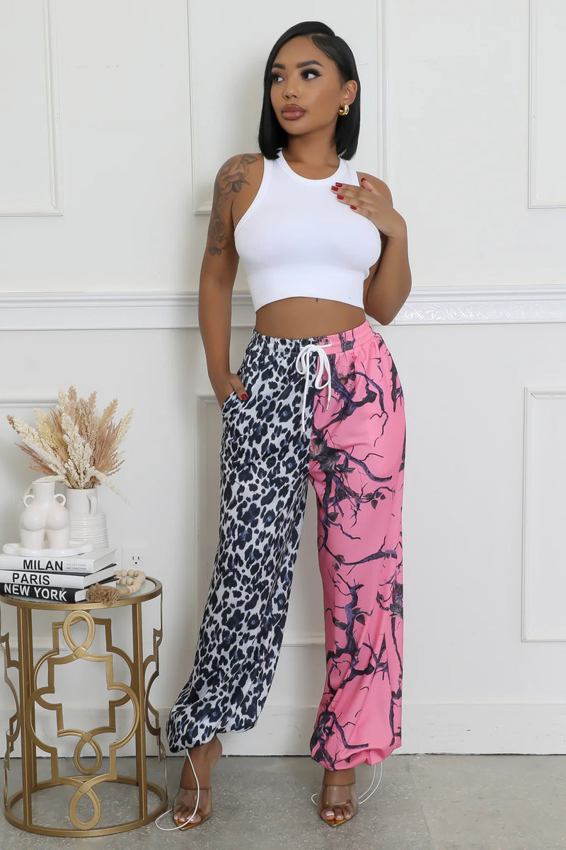 Mixed Print Wide Leg Lounge Pants