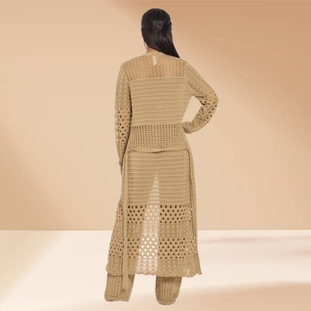 Crochet 3-Piece Pant Set with Duster Cardigan