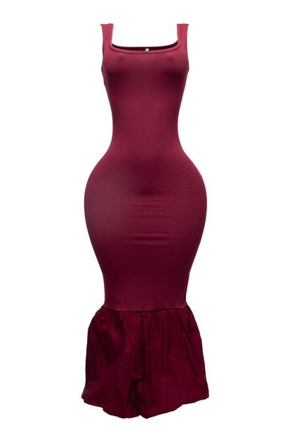 Sleeveless ribbed mermaid bubble hem dress