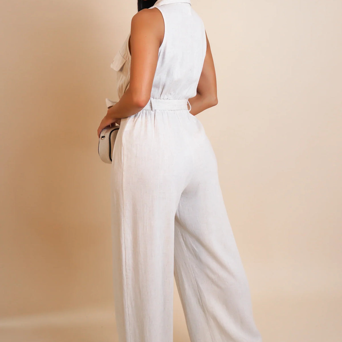 Sleeveless Button Down Belted Jumpsuit