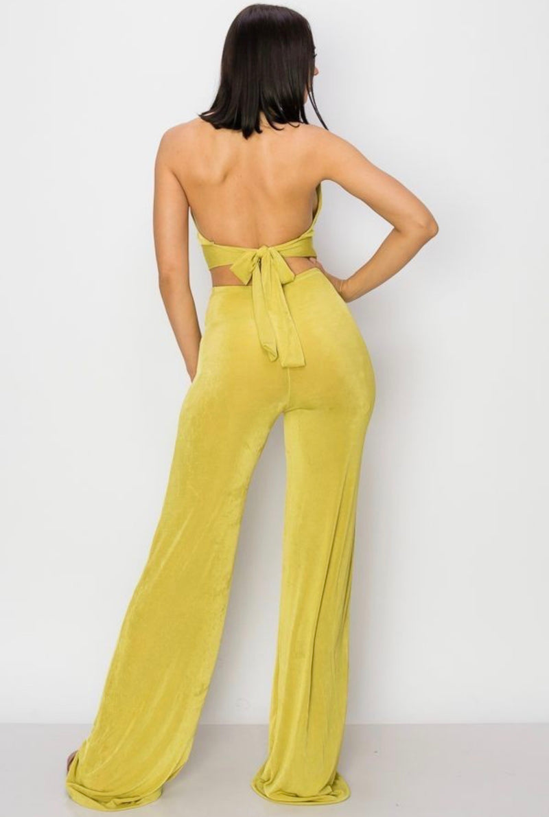 Halter Neck Cut-Out Wide Leg Jumpsuit