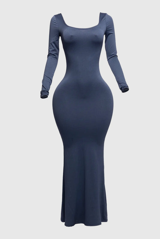 Ribbed Long Sleeve Mermaid Maxi Dress