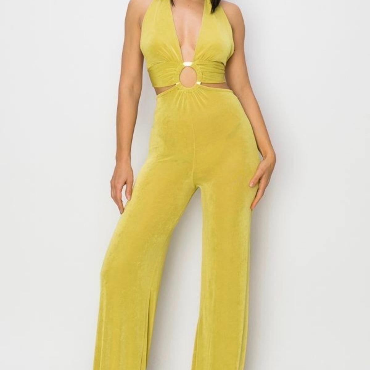 Halter Neck Cut-Out Wide Leg Jumpsuit
