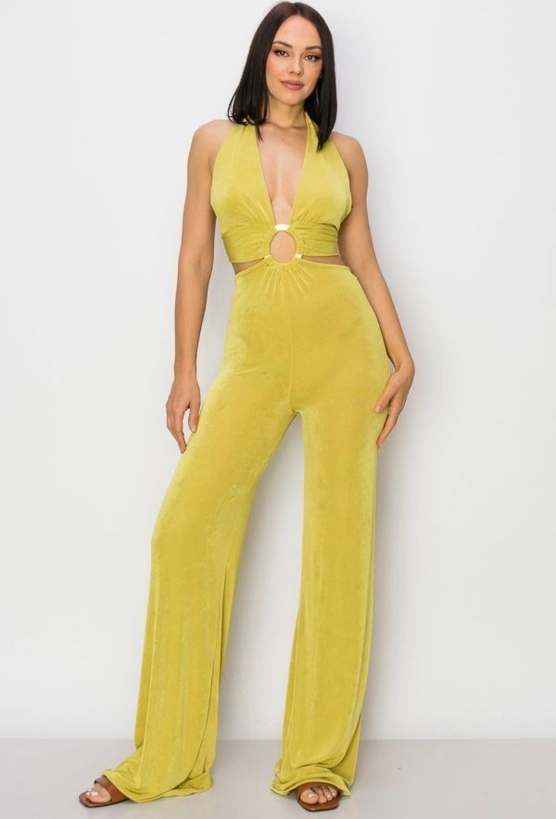 Halter Neck Cut-Out Wide Leg Jumpsuit