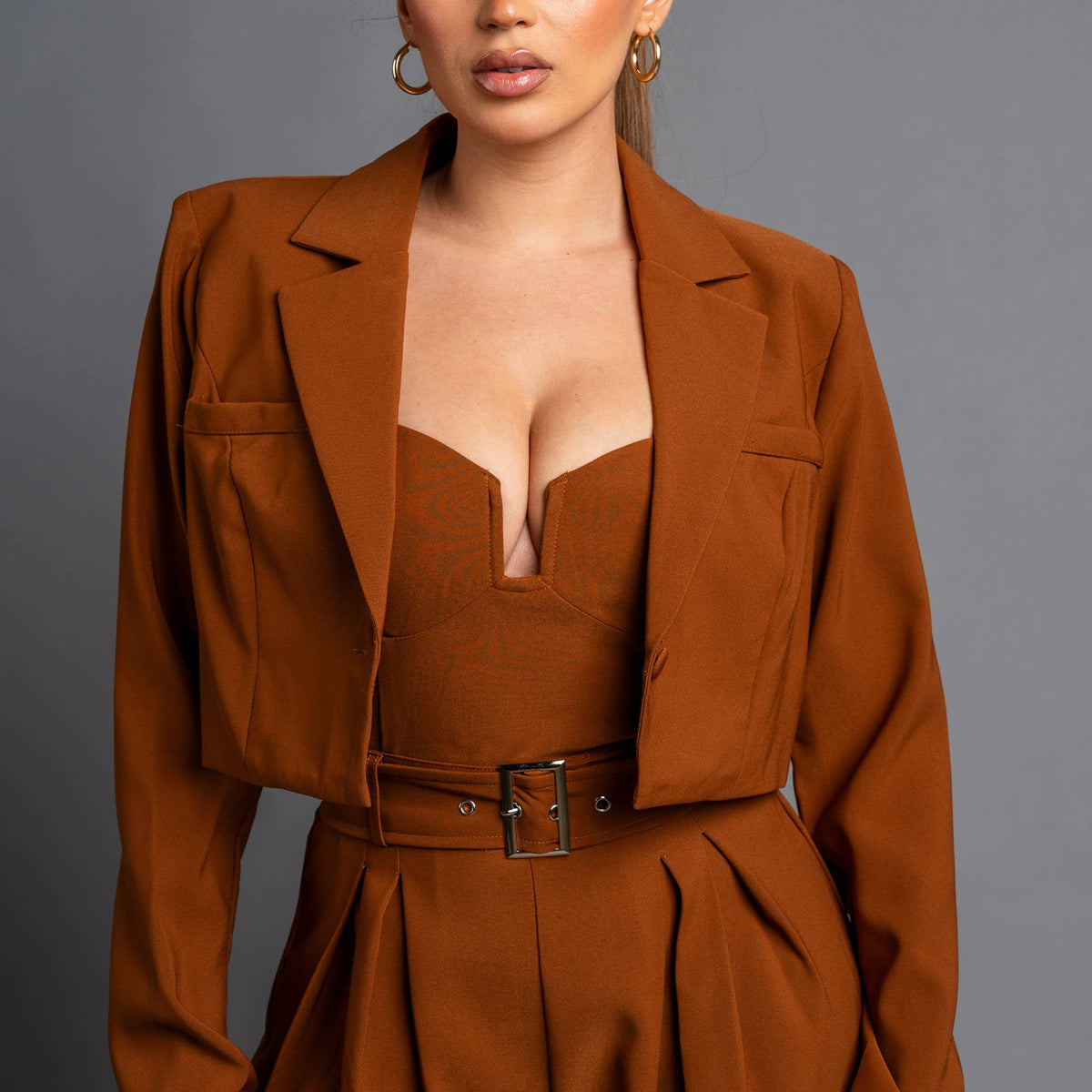 Twill Cropped Blazer & Jumpsuit Set