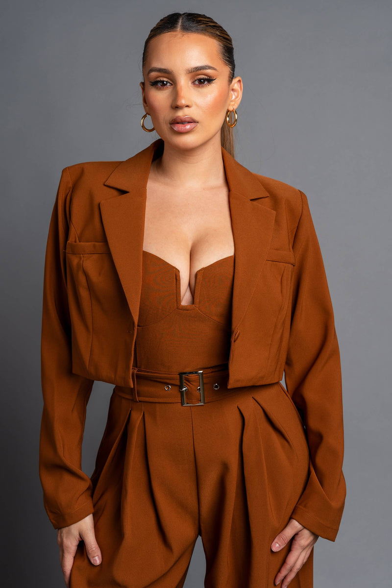 Twill Cropped Blazer & Jumpsuit Set