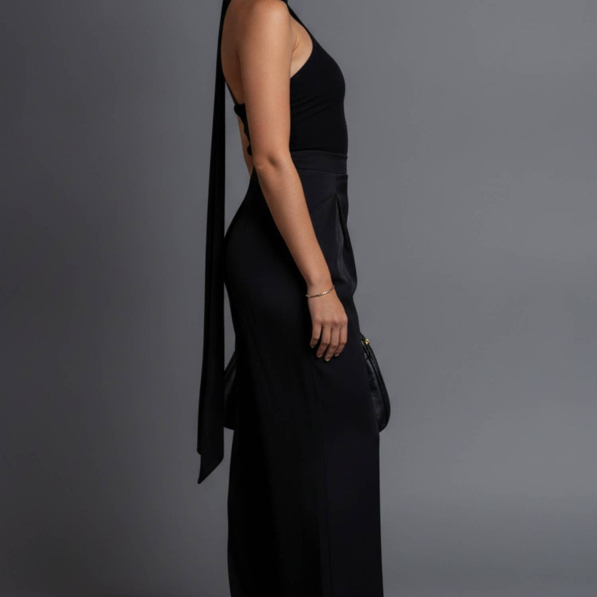 THICK STRETCH WOVEN & MESH JUMPSUIT