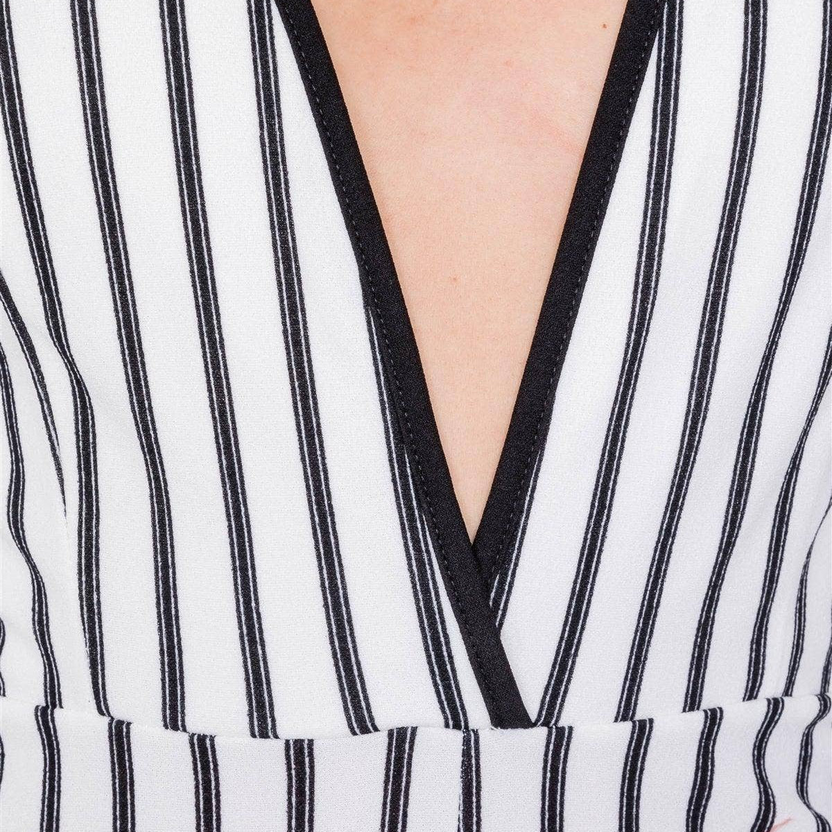 White & Black Trim Stripe V-Neck Criss-Cross Strap Back Jumpsuit