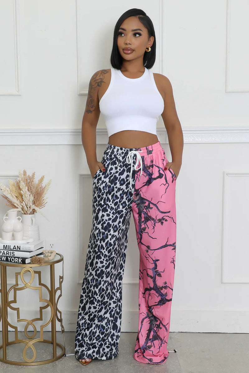 Mixed Print Wide Leg Lounge Pants