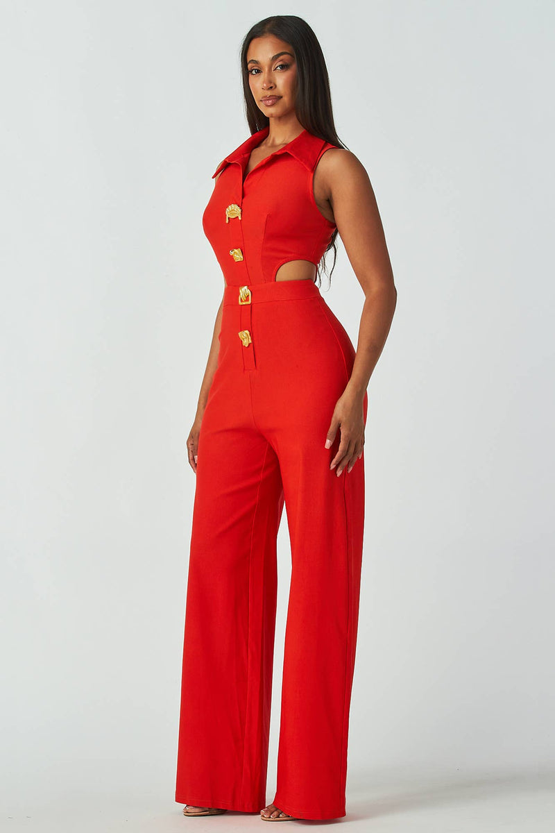 Sleeveless Collared Jumpsuit