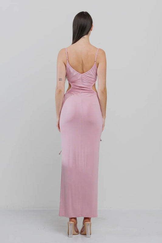 Rose Petal Side Cut Out Maxi Dress