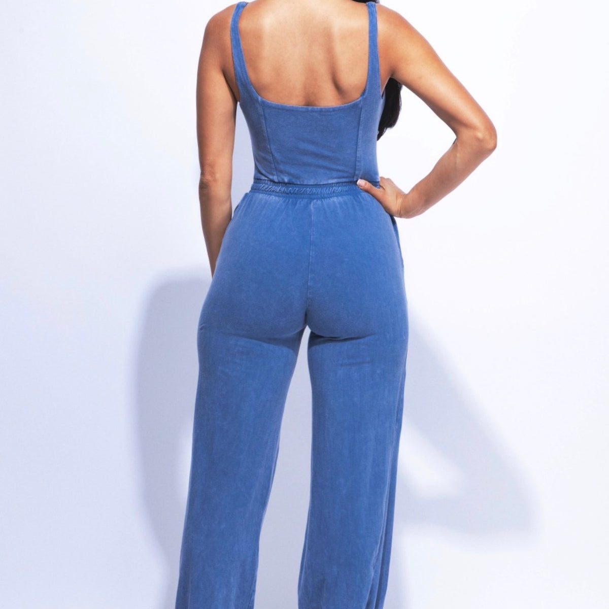 Washed Blue Stretch Jogger Jumpsuit