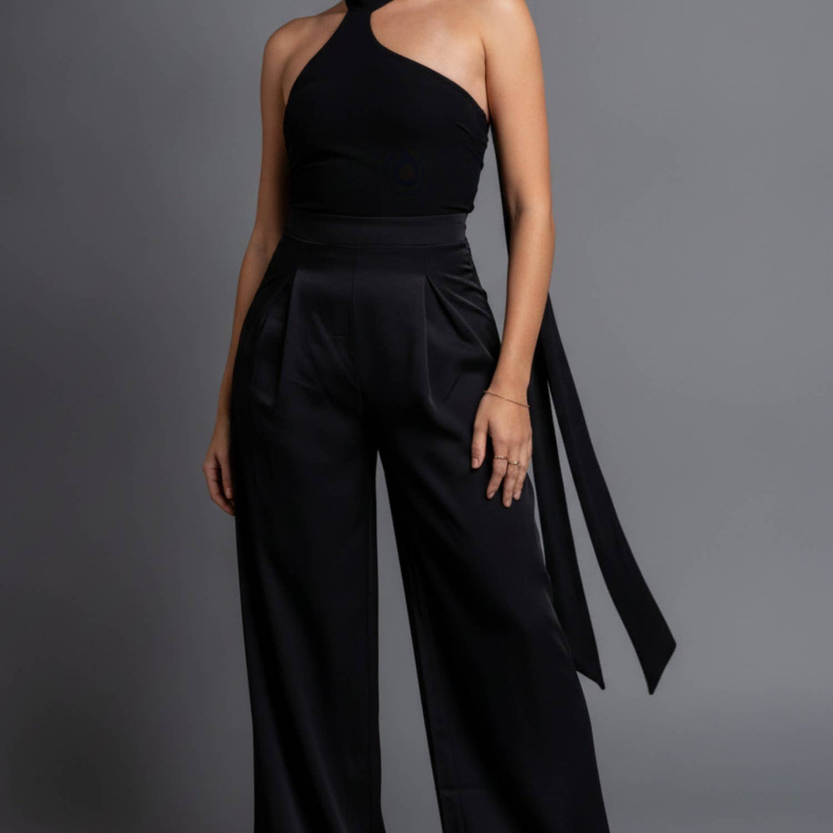 THICK STRETCH WOVEN & MESH JUMPSUIT