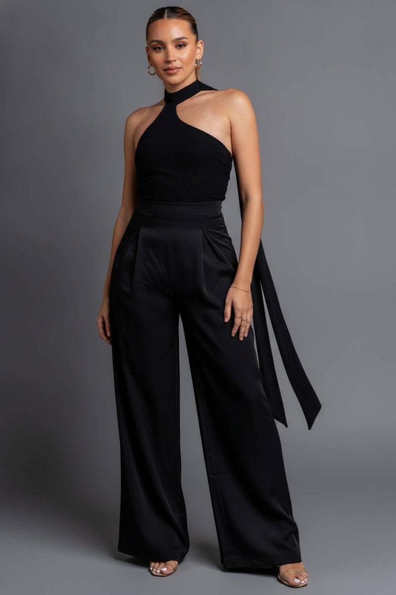 THICK STRETCH WOVEN & MESH JUMPSUIT